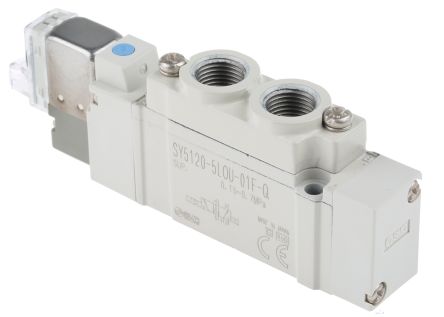 SMC 气动电磁阀, SY5000系列, G 1/8接口, 独立安装, 579NL/min, 24V 直流线圈电压, 5/2通道