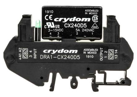 Sensata / Crydom DRA1-CX Halbleiter-Interfacerelais, 5 A Effektivwert Max., DIN-Schienen 3 Vdc Min. 280 V Ac Max. / 15