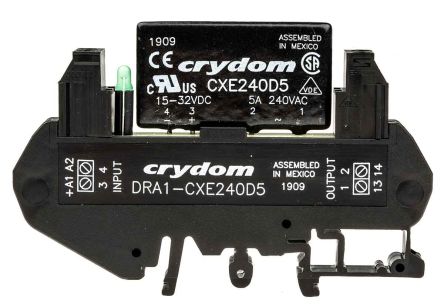 Sensata / Crydom DRA1-CX Halbleiter-Interfacerelais, 5 A Effektivwert Max., DIN-Schienen 15 Vdc Min. 280 V Ac Max. /