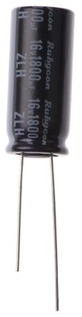 Rubycon Condensador Electrolítico Serie ZLH, 1800μF, ±20%, 16V Dc, Radial, Orificio Pasante, 10 (Dia.) X 23mm, Paso 5mm