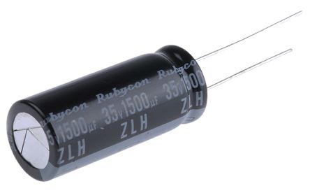 Rubycon ZLH, THT Aluminium-Elektrolyt Kondensator 1500μF ±20% / 35V Dc, Ø 12.5mm X 30mm, Bis 105°C