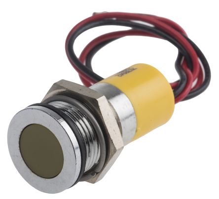 RS PRO Yellow Panel Mount Indicator, 24V Dc, 14mm Mounting Hole Size, Lead Wires Termination, IP67