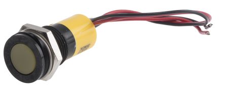RS PRO Yellow Panel Mount Indicator, 6 → 36V Dc, 14mm Mounting Hole Size, Lead Wires Termination, IP67