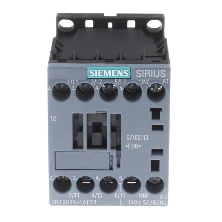 Siemens SIRIUS 3RT2 Leistungsschütz / 110 V Ac Spule, 3 -polig 3 Schließer, 400 V Ac / 7 A