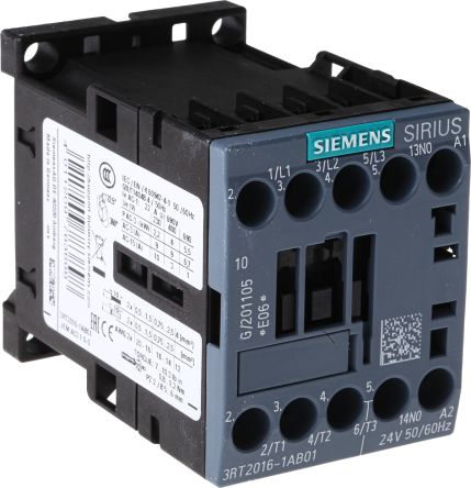 Siemens Contacteur Série 3RT2, 3 Pôles, 3NO, 9 A, 24 V C.a., 4 KW