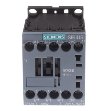 Siemens SIRIUS 3RT2 Leistungsschütz / 24 V Ac Spule, 3 -polig 3 Schließer, 400 V Ac / 9 A