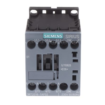 Siemens SIRIUS 3RT2 Leistungsschütz / 230 V Ac Spule, 3 -polig 3 Schließer, 400 V Ac / 9 A