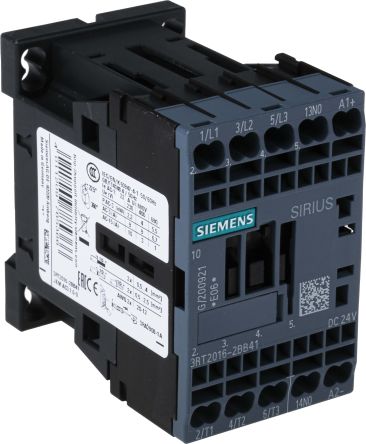Siemens SIRIUS 3RT2 Leistungsschütz / 24 V Dc Spule, 3 -polig 3 Schließer, 400 V Ac / 9 A