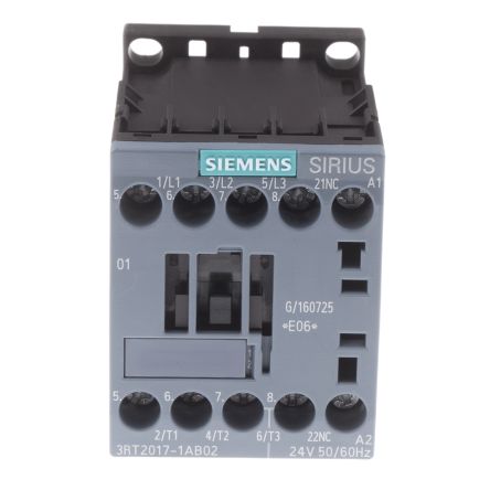 Siemens SIRIUS 3RT2 Leistungsschütz / 24 V Ac Spule, 3 -polig 3 Schließer, 400 V Ac / 12 A