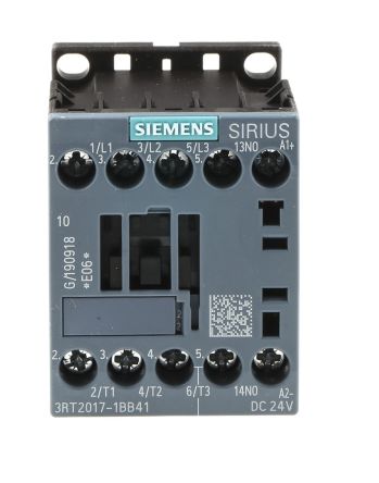 Siemens Contactor SIRIUS 3RT2 De 3 Polos, 3 NA, 12 A, Bobina 24 Vdc, 5,5 KW