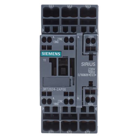 Siemens SIRIUS 3RT2 Leistungsschütz / 230 V Ac Spule, 3 -polig 3 Schließer, 400 V Ac / 12 A