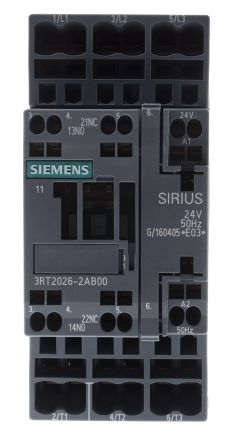 Siemens SIRIUS 3RT2 Leistungsschütz / 24 V Ac Spule, 3 -polig 3 Schließer, 400 V Ac / 25 A