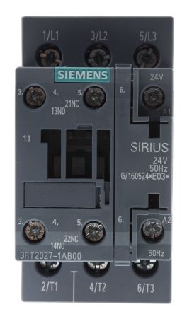 Siemens SIRIUS 3RT2 Leistungsschütz / 24 V Ac Spule, 3 -polig 3 Schließer, 400 V Ac / 32 A, Leistungsschütz