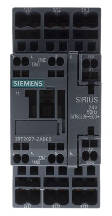 Siemens SIRIUS 3RT2 Leistungsschütz / 24 V Ac Spule, 3 -polig 3 Schließer, 400 V Ac / 32 A