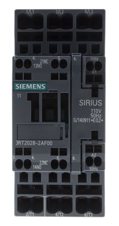 Siemens SIRIUS 3RT2 Leistungsschütz / 110 V Ac Spule, 3 -polig 3 Schließer, 400 V Ac / 38 A