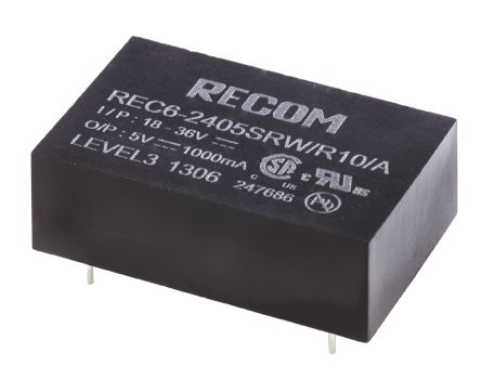 Recom REC6 DC/DC-Wandler 6W 24 V Dc IN, 5V Dc OUT / 1A 10kV Dc Isoliert