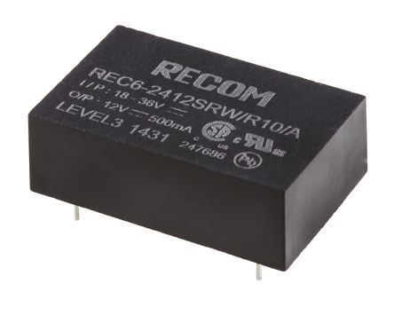 Recom REC6 DC/DC-Wandler 6W 24 V Dc IN, 12V Dc OUT / 500mA 10kV Dc Isoliert
