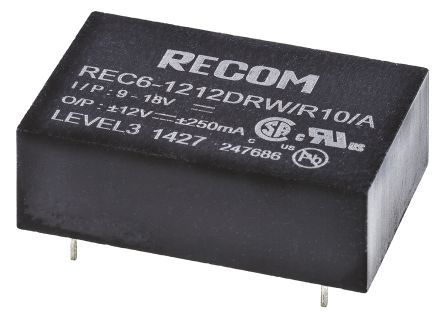 Recom REC6 DC/DC-Wandler 6W 12 V Dc IN, ±12V Dc OUT / ±250mA 10kV Dc Isoliert