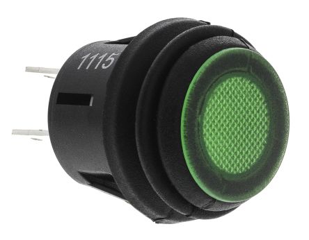 ZF 绿色按钮开关, 面板安装, 闭锁操作, 面板开孔直径20.2mm, 带指示灯, 双刀单掷