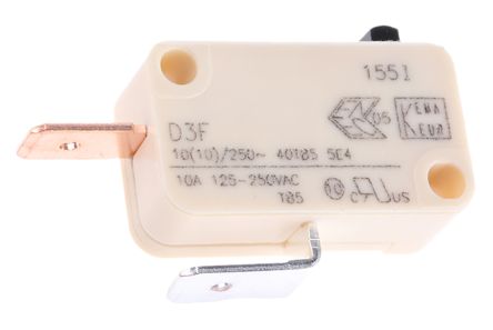 ZF Mikroschalter Knopf-Betätiger Flachstecker, 10 A @ 250 V Ac, SPST 2,4 N -40°C - +85°C