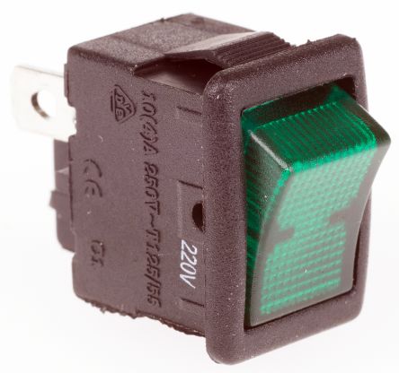 ZF Interruptor De Balancín, LRA22H2BBGEN, Contacto SPST, On-Ninguno-Off, 10 A, Iluminado, Verde