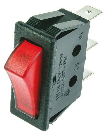 ZF Interruptor De Balancín, TRG22F2BBREN, Contacto SPST, On-Ninguno-Off, 16 A, Iluminado, Rojo