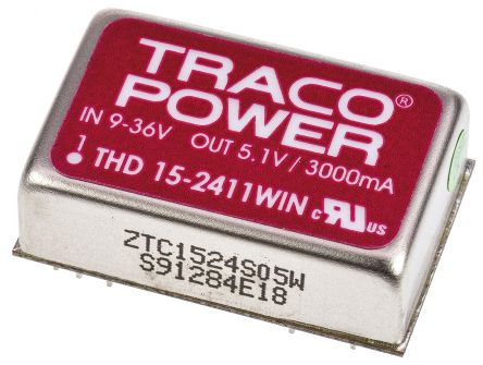 TRACOPOWER THD 15WIN DC/DC-Wandler 15W 24 V Dc IN, 5V Dc OUT / 3A 1.5kV Dc Isoliert
