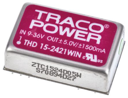 TRACOPOWER THD 15WIN DC/DC-Wandler 15W 24 V Dc IN, ±5V Dc OUT / ±1.5A 1.5kV Dc Isoliert