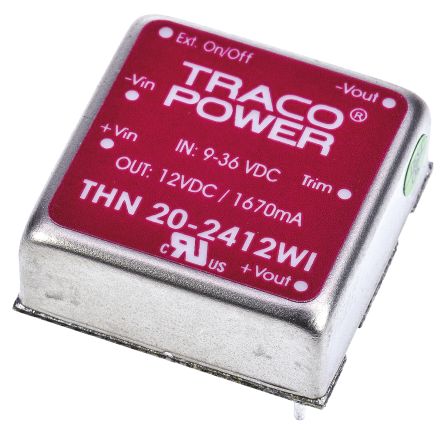 TRACOPOWER THN 20WI DC/DC-Wandler 20W 24 V Dc IN, 12V Dc OUT / 1.67A 1.5kV Dc Isoliert