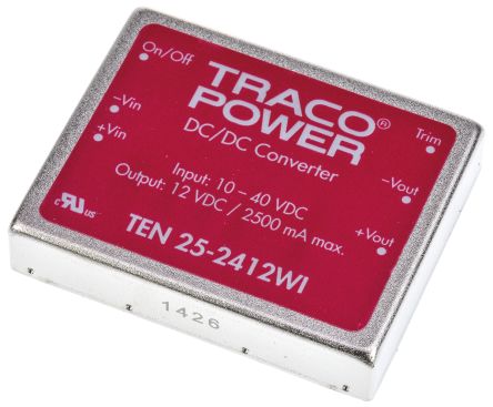 TRACOPOWER TEN 25WI DC/DC-Wandler 25W 24 V Dc IN, 12V Dc OUT / 2.5A 1.5kV Dc Isoliert