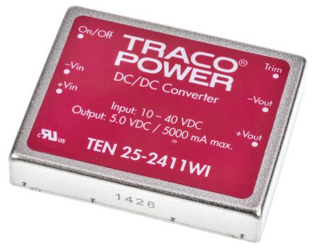 TRACOPOWER TEN 25WI DC/DC-Wandler 25W 24 V Dc IN, 5V Dc OUT / 5A 1.5kV Dc Isoliert
