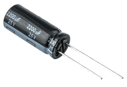 Panasonic FR, THT Aluminium-Elektrolyt Kondensator 2200μF ±20% / 25V Dc, Ø 12.5mm X 30mm, Bis 105°C