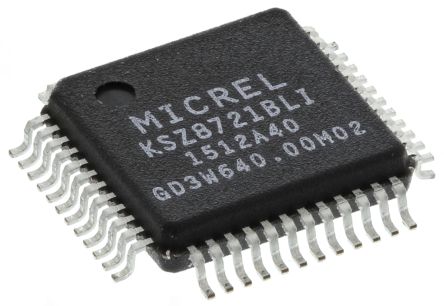 Microchip Transceptor Ethernet KSZ8721BLI, 100BASE-FX, 100BASE-TX, 10BASE-T, 1 Canales, 2,5 V, 3,3 V, LQFP, 48 Pines