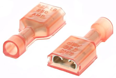 TE Connectivity Ultra-Fast .250 Red Insulated Female Spade Connector, Receptacle, 6.35 X 0.81mm Tab Size, 0.3mm² To