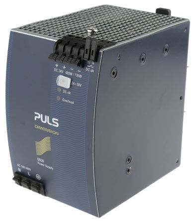 PULS DIMENSION Q Switch-Mode DIN-Schienen Netzteil 480W, 100 → 240V Ac, 24V Dc / 20A