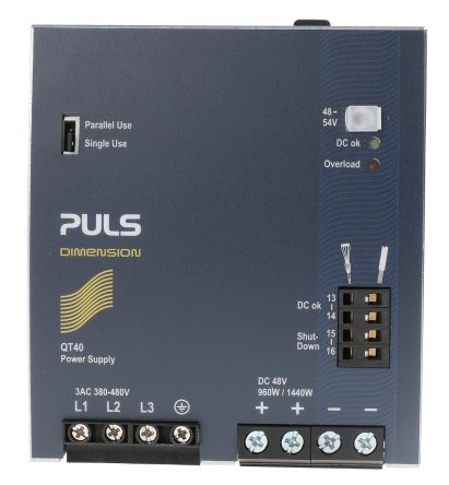 PULS 导轨电源, DIMENSION Q系列, 48V 直流输出, 323 → 576 V ac, 450 → 800 V dc输入