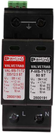 Phoenix Contact Protector De Sobretensiones Transitorias Fase1, 50kA, 250V Ac, Montaje: Carril DIN VAL-MS-T1/T2 335/12.5/1+1-FM