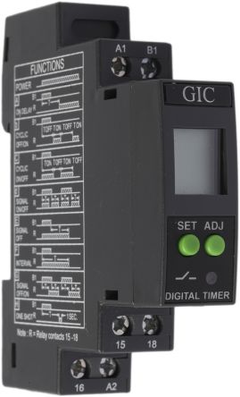 GIC 时间继电器, 24 → 240V 交流/直流, 1触点, 时间范围 0.1 s → 999h