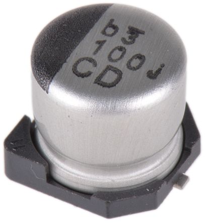 Nichicon CD, SMD Aluminium-Elektrolyt Kondensator 100μF ±20% / 6.3V Dc, Ø 6.3mm X 5.8mm, Bis 105°C