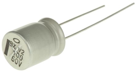 Nichicon BX, THT Elektrolyt Kondensator 100μF ±20% / 50V Dc, Ø 10mm X 12.5mm, Bis 150°C