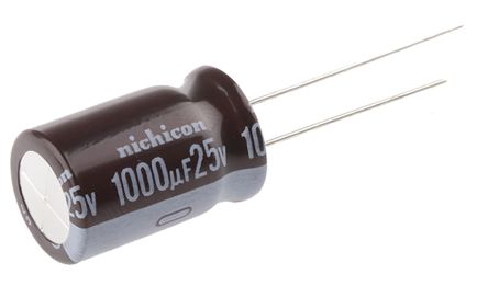 Nichicon PW, THT Aluminium-Elektrolyt Kondensator 1000μF ±20% / 25V Dc, Ø 12.5mm X 20mm, Bis 105°C