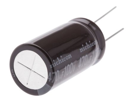 Nichicon PW, THT Aluminium-Elektrolyt Kondensator 470μF ±20% / 100V Dc, Ø 16mm X 31.5mm, Bis 105°C
