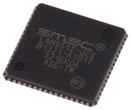 Microchip Controlador Ethernet, LAN9512-JZX, 10Mbps, QFN, 64-Pines, 3,3 V
