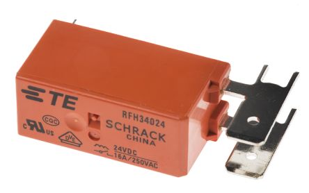 TE Connectivity PCB Mount Power Relay, 24V Dc Coil, 16A Switching Current, SPST