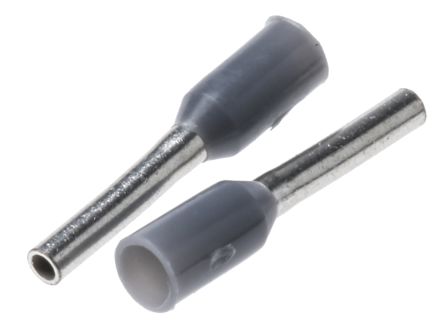 TE Connectivity Insulated Crimp Bootlace Ferrule, 6mm Pin Length, 1.1mm Pin Diameter, 0.14mm² Wire Size, Grey