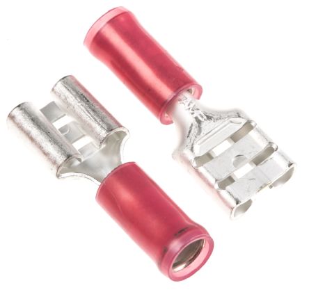 TE Connectivity PIDG FASTON .250 Red Insulated Female Spade Connector, Receptacle, 6.35 X 0.81mm Tab Size, 0.3mm² To