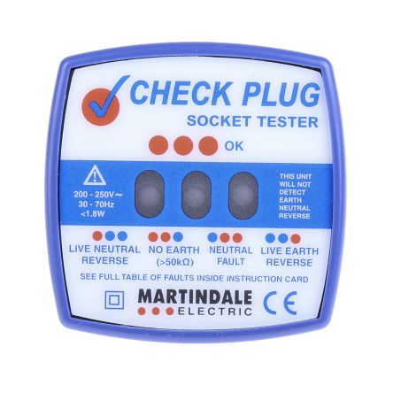 Martindale CP-501 LED Steckdosentester, 200 → 250V Ac 3-Pin, 300V / 13A, CAT II