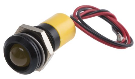 RS PRO Yellow Panel Mount Indicator, 12V Dc, 14mm Mounting Hole Size, Lead Wires Termination, IP67