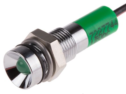 RS PRO Voyant LED Lumineux Vert, Dia. 6mm, 12V C.c., Taille De La Lampe 3 Mm, IP67