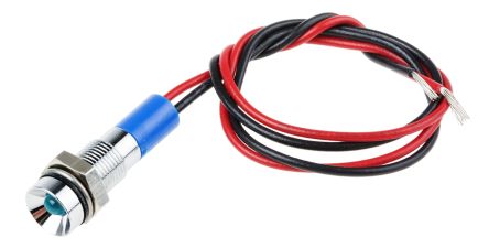 RS PRO Blue Panel Mount Indicator, 24V Dc, 6mm Mounting Hole Size, Lead Wires Termination, IP67